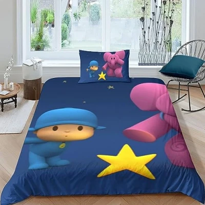 Image of LENTLY Pocoyo Bedding Set,3D Duvet Cover with Pillowcases, for Soft Microfiber Quilt Zipper Closure 2 Piece Set Single（135x200cm）