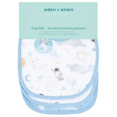 Image of aden + anais essentials Snap Baby Bib, 100% Cotton Muslin, 3 Layer Burp Cloth, Super Soft &amp; Absorbent for Infants, Newborns and Toddlers, Adjustable with Snaps, Pack, space explorers