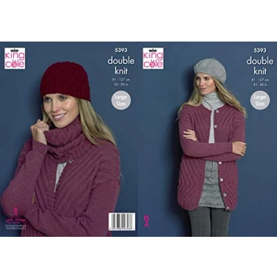 Image of King Cole 5393 Knitting Pattern Womens Cardigan Snood Hat in Luxury Merino DK