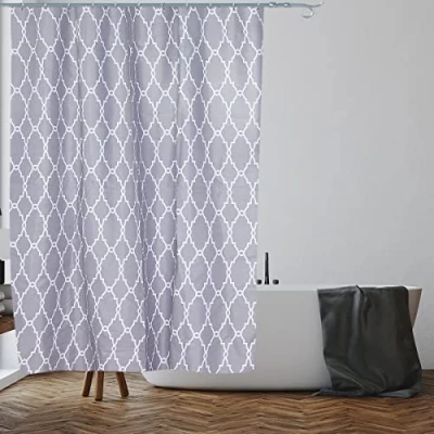 Image of VIROSA Grey Moroccan Shower Curtain Anti Mould, Mildew Resistant Size 180x180 cm (71 x 71 Inch) Water Repellent Fabric 100% Polyester