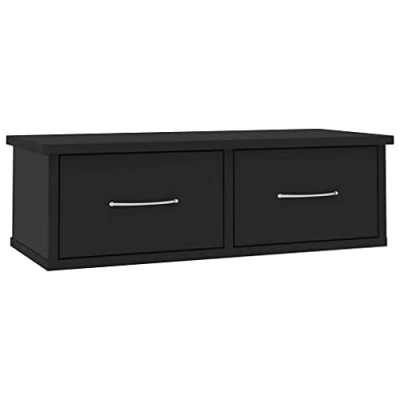Image of vidaXL Wall Mounted Engineered Wood Drawer Shelf in Black, Unique Floating Design with Two Drawers for Any Room at Home