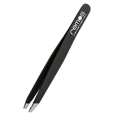 Image of REMOS Professional Eyebrow Tweezers Made of Stainless Steel in Black