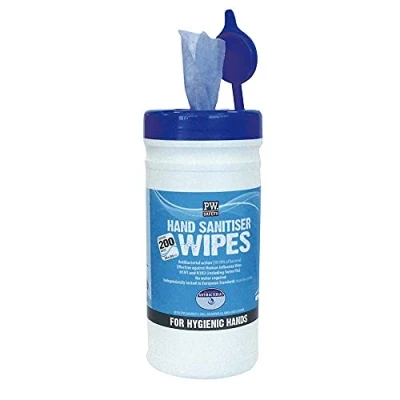 Image of Portwest Hand Sanitiser Wipes (200 Wipes), Color:Blue, Size:195mm x 200mm, IW40BLU