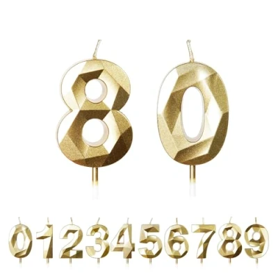 Image of FUZVOL Birthday Candles, Number 80 Candle, Gold Candle for Cake, Happy Cake Candles Topper Decorations