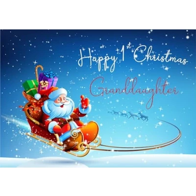 Image of doodlecards Granddaughters 1st First Christmas Card Santas Sleigh Medium Size for with Plain Envelope