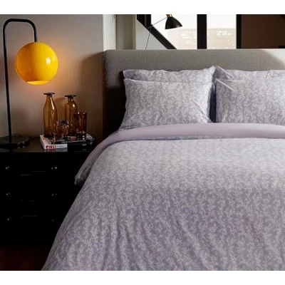 Image of LERUUM Duvet Cover Double Grey Bed Set Cotton Bedding 200 TC Percale Floral Reversible Leaf Pattern Quilt (Double Bedding)