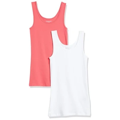Image of Amazon Essentials Women&#039;s Slim fit Tank, Pack of 2, Bright Pink/White, XL