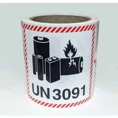 Image of Lithium Battery Label UN 3091 Batteries Labels UN3091 Roll of 250 Self Adhesive Stickers