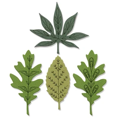 Image of Sizzix Framelits Die Set 3PK w/4PK Stamps Decorative Leaves by Olivia Rose, One Size