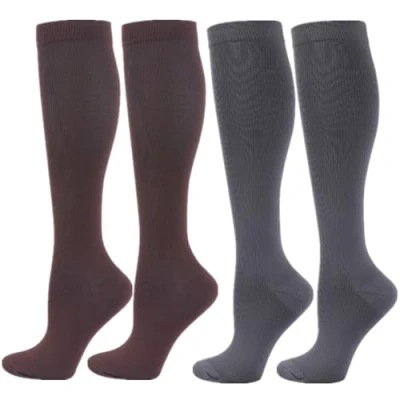 Image of Zingso Compression Socks for Women Men, 2 Pairs 20 25mmHg Knee High Stockings Sport, Athletic, Edema, Diabetic, Varicose Veins, Travel, Pregnancy, Nursing (L/XL, Coffee Grey)