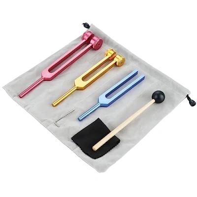 Image of DRELD Tuning Forks Set 128Hz, 256Hz, 512Hz for Chakra Healing, Sound Therapy, DNA Repair, and Medical Use with Cleaning Cloth, Allen Key Silicone Hammer (Colorful)
