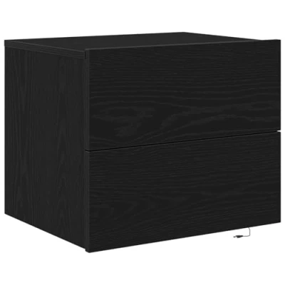 Image of vidaXL wall mounted bedside cabinet engineered wood, black oak finish, 2 drawer nightstand for bedroom storage