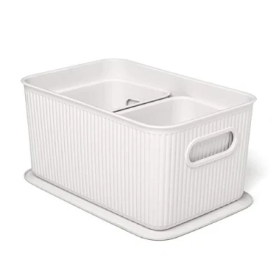 Image of Tatay 7010901 Multipurpose Organizer Basket Set with Lid, 3X White, Medium