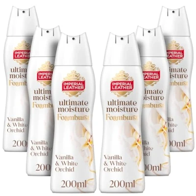 Image of Imperial Leather Ultimate Moisture Vanilla &amp; White Orchid Foamburst, Ultra Rich Lather Delicate Fragrance, Suitable for Sensitive Skin, Vegan Cruelty Free (200ml), Multipack 6 x 200ml