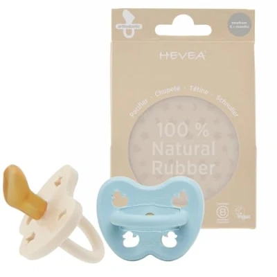 Image of HEVEA Natural Rubber Dummy Pacifier Orthodontic Newborn 0+ Months Two Pack Baby Blue &amp; Milky White