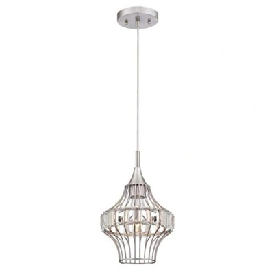 Image of 63630 One Light Indoor Pendant, Brushed Nickel Finish with Crystal Prism Cage Shade