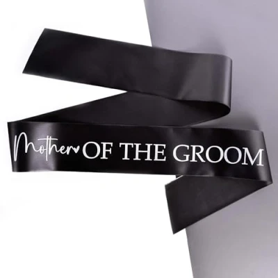 Image of Team Bride Hen Party Sashes Black and White Accesssories (Black Mother of The Groom Sash)