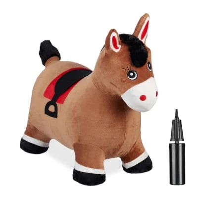Image of Relaxdays Bouncing Hopper, Horse Design, Incl. Pump, for Children 3+, 50 kg Capacity, BPA Free, Inflatable Toy, Brown, 46 x 25 59 cm