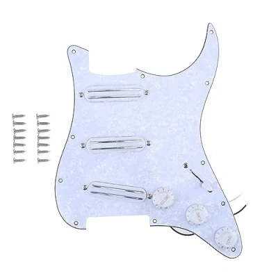 Image of Musiclily 11 Hole SSS Prewired Loaded Pickguard with Dual Hot Rail High Output Pickups Set for Fender Squier Strat Electric Guitar,4Ply White Pearl