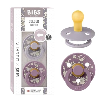 Image of BIBS Liberty Pacifier 2 Colour Natural Rubber Latex Soothers BPA Free Dummy Round Nipple Designed &amp; Made in Denmark Capel Fossil Grey