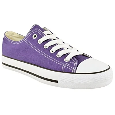Image of Shop Online Womens Ladies Canvas Shoes Lace Up Casual Flat Sneaker Plimsoll Pumps Low Top Gym Sports Trainers Lightweight (7UK, Purple)