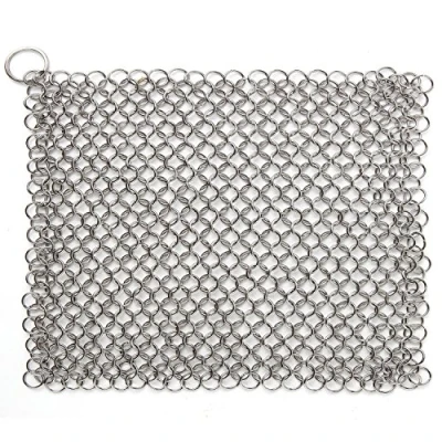 Image of Cast Iron Chainmail Scrubber, ASelected 6.8x6.8 Inch Cleaner Stainless Steel Scrubber for Pans, Griddles, Skillets, Cookware