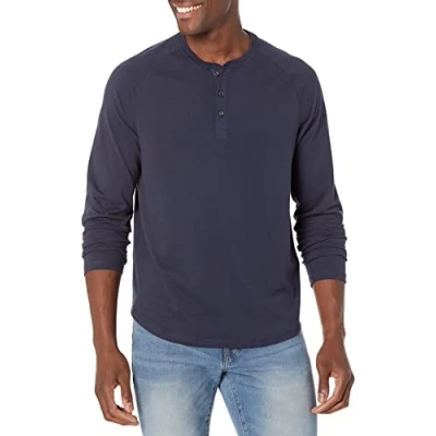 Image of Amazon Essentials Men&#039;s Regular Fit Long Sleeved Henley Shirt (Available in Big &amp; Tall), Navy, M