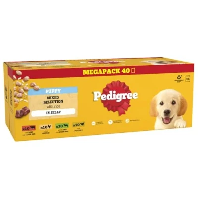 Image of PEDIGREE Puppy Dog Food Pouches Chunks in Jelly 40 x 100 g Multipack