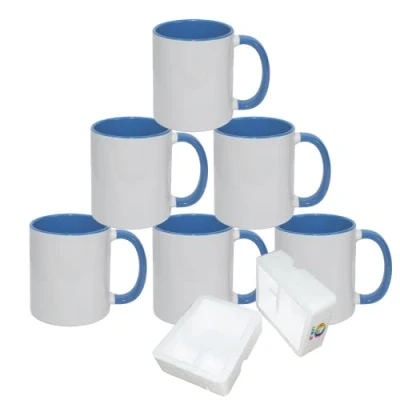 Image of MR.R Sublimation Blanks Dishwasher Ceramic Coffee Mugs with Blue Color Mug Inner and Handle Drinking Cup for Milk Tea Cola Water,11oz, Set of 6