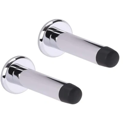 Image of DIRECT Door HANDLES® (Pack of 2no.) 75mm Projection Skirting or Wall Mounted Stop Concealed Fix with Rubber Buffer in Polished Chrome Fixing Screws