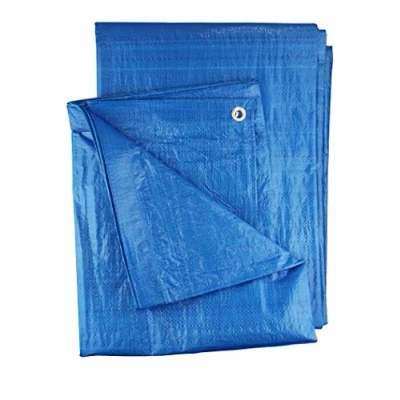 Image of 3m x blue tarpaulin/ground sheet/cover up with eyelets, waterproof