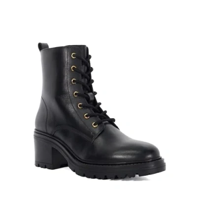 Image of Dune Ladies PLOTTED Leather Lace Up Ankle Boots Size UK 3 Flat Heel Black