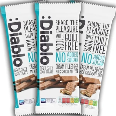Image of Diablo Cream Filled Milk Chocolate Wafers, No Added Sugar, Sweetened with Maltitol, afternoon tea, Serving Refreshments at Meetings 150g (Pack Of 3)