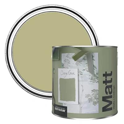 Image of Rust Oleum Colours Matt Emulsion Wall and Ceiling Paint Sage Green 2.5L