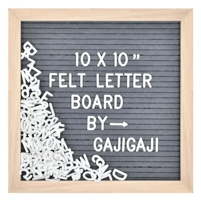 Image of GAJIGAJI Felt Letter Board with 294 Letters, Numbers, Symbols 10x10 inch Changeable Message Wooden Frame Wall Mount (Grey)