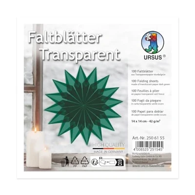 Image of Ursus 2506100 Folding Sheets Made of Dark Green Tracing Paper, Approx. 14 x cm, 42 g/m², 100 Sheets, for Transparent Shimmering Figures, Coloured