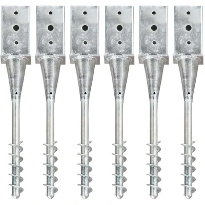 Image of vidaXL Ground Spikes 6 pcs Silver 8x8x57 cm Galvanised Steel