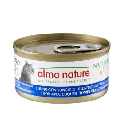 Image of almo nature HFC Natural Wet Cat Food with Tuna &amp; Clams (Pack of 24 x 70g Tins), transparent