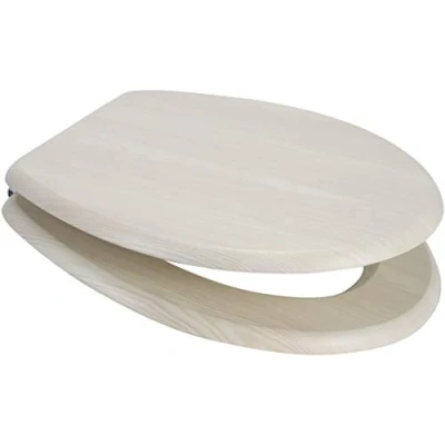 Image of Euroshowers MDF Wood Veneer Wooden Design Toilet Seat with Chrome Bar Hinge (White Ash)