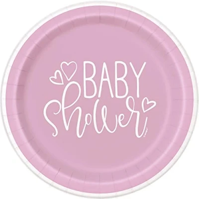 Image of Unique Pink Hearts Baby Shower Dessert Plates (17cm) Charming Design Perfect for Celebrations 8ct