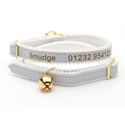 Image of Personalised Custom Cat Kitten Collar Laser Engraved Pet Name ID Tag (Silver)