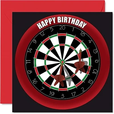 Image of Fun 54th Birthday Cards for Men Woman Dart Board Happy Card Dad Mum Grandad Nanny Grandma Uncle Auntie Cousin Friend, 145mm x Sports Darts Bday Greeting