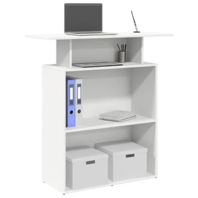 Image of vidaXL Reception Desk/Front Counter Engineered Wood 100x40x104 cm White with Ample Storage for Office/Hotels