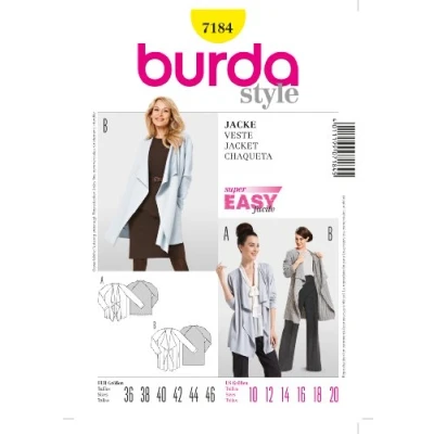 Image of Burda Pattern 7184 Jacket with Raglan Sleeves, Sizes 10 18
