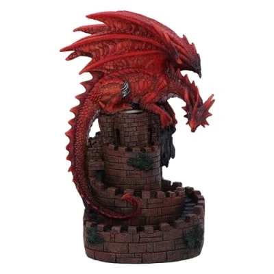 Image of Nemesis Now Crimson Keep Backflow Incense Burner 22cm, Resin, Red Dragon on Spiral Stairway Cone Burner, Holds Cone, Fantasy Home Décor, Cast in the Finest Expertly Hand Painted