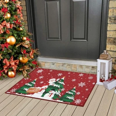Image of CAROMIO Santa Claus Christmas Doormat Outdoor Entrance Red Tree Rugs Welcome Mats for Front Door, Indoor Mat Non Slip or Home Decor, 40x80cm