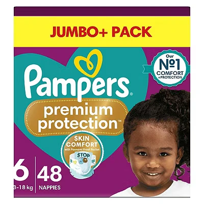 Image of Pampers Premium Protection Size 6, 48 Nappies, 13kg+, Jumbo+ Pack