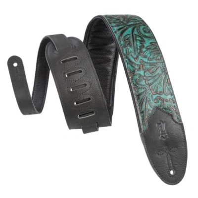 Image of Levy&#039;s Leathers Sundance 3&quot; wide Embossed Leather Guitar Strap; Western Series Palm Jade (M4WP 001)