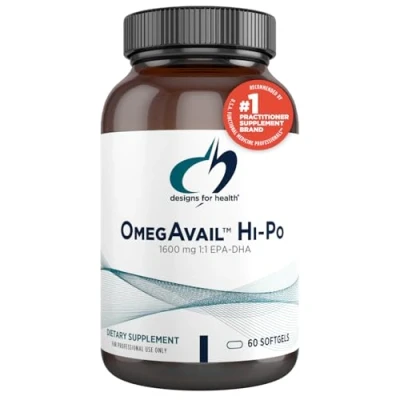 Image of Designs for Health OmegaAvail Hi Po High Strength Omega 3 Softgels, EPA &amp; DHA, 60 Capsules with Natural Lemon Flavour No Fishy Aftertaste
