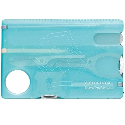 Image of Victorinox Swiss Card Nail Care, Made Pocket Tool, Credit Size, 13 Functions, File, Scissors, Ice Blue Transparent